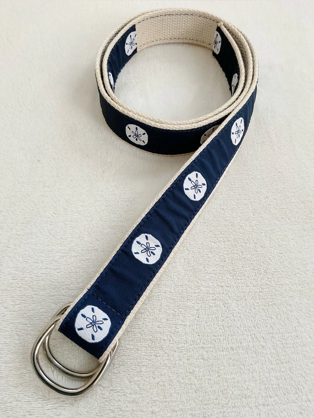 Eliza B. Navy Sand Dollar D-Ring Canvas Belt Size M Made in USA